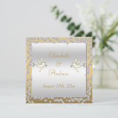 魅力的な金ゴールド及び銀製のダイヤモンド及び鳩の結婚 招待状 (スタンド正面)