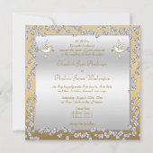 魅力的な金ゴールド及び銀製のダイヤモンド及び鳩の結婚 招待状 (裏面)