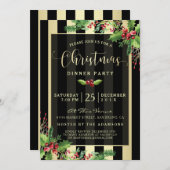 魅力的な金ゴールド及び黒のストライプな休日のパーティの招待 招待状 (正面/裏面)