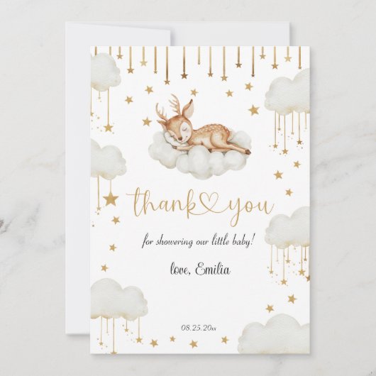 魅力的な金ゴールド星空の子犬の赤ちゃんシャワー サンキューカード (正面)