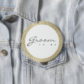 魅力的な金ゴールド白モザイクのドット新郎 缶バッジ (インサイチュ)