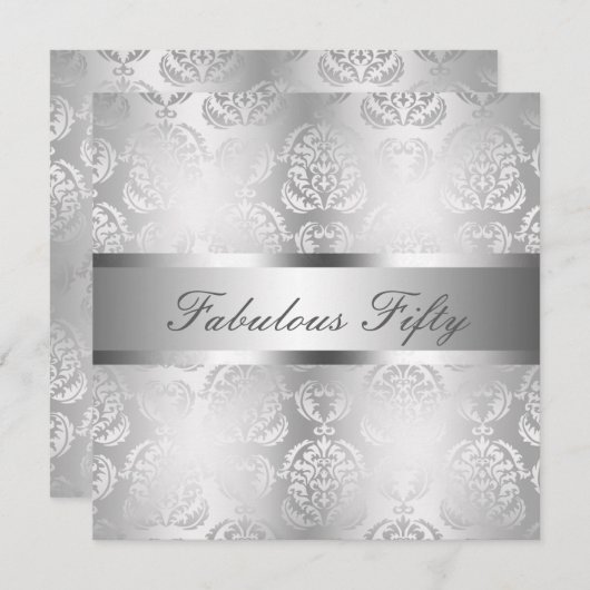 魅力的な銀製のダマスク織エレガントですばらしい50 招待状 (正面/裏面)