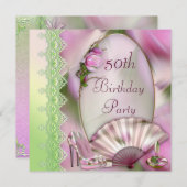 魅力的な靴、マグノリア及びファンの第50誕生日 招待状 (正面/裏面)