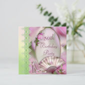 魅力的な靴、マグノリア及びファンの第50誕生日 招待状 (スタンド正面)