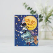 魅力的な魔法使いはハロウィンの空に乗ります ポストカード (スタンド正面)