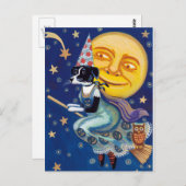 魅力的な魔法使いはハロウィンの空に乗ります ポストカード (正面/裏面)