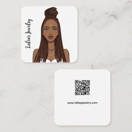 魅力的な黒い女性のイヤリングカード スクエア名刺 (正面/裏面)