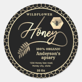 魅力的な黒モダン金ゴールドビーのスクリプト蜂蜜 ラウンドシール