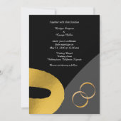 魅力的な黒結婚色金ゴールド 招待状 (正面)