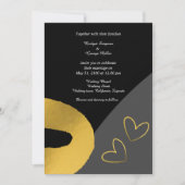 魅力的な黒結婚色金ゴールド 招待状 (正面)