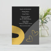 魅力的な黒結婚色金ゴールド 招待状 (スタンド正面)