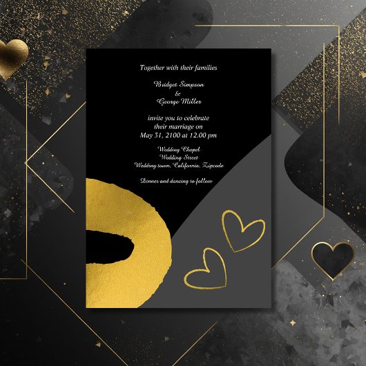 魅力的な黒結婚色金ゴールド 招待状