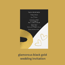 魅力的な黒結婚色金ゴールド 招待状