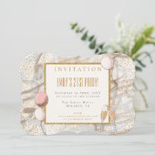 魅力的な21番目のパーティー金ゴールド紙吹雪フルートバルーン 招待状 (スタンド正面)