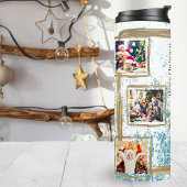 魅力的な5フォトコラージブルー&金ゴールドクリスマス タンブラー