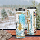 魅力的な5フォトコラージブルー&金ゴールドクリスマス タンブラー