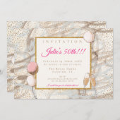 魅力的な50番目のパーティー金ゴールド紙吹雪フルーテバルーン 招待状 (正面/裏面)