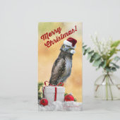 魅力的ふくろう付き4x8インチFLATクリスマスカード (スタンド正面)