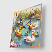 「魅力的アヒルが池に」 スクエア壁時計 (傾斜)