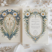 魅力的アールヌーボーデイジー結婚フローラ 招待状