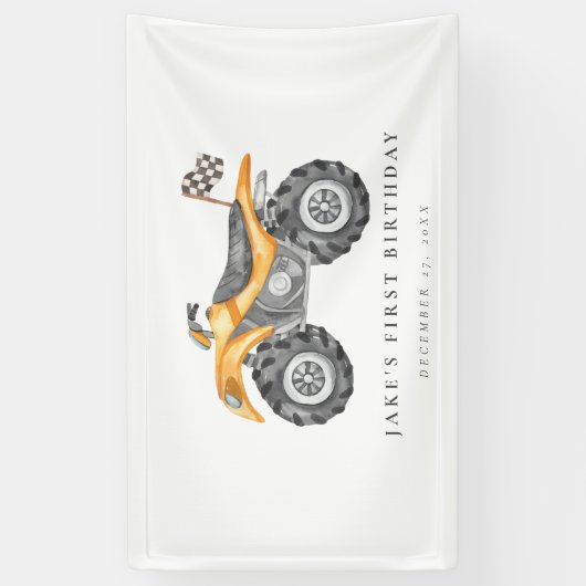 魅力的イエロークワッドバイク誕生日 横断幕 (縦)