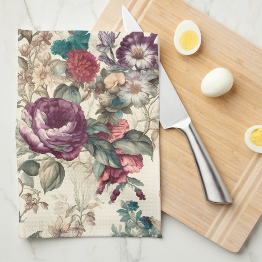 魅力的インスパイア花模様 キッチンタオル (四つ折り)