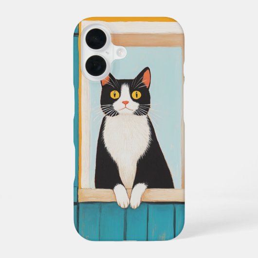 魅力的ウィンドウ内の猫 iPhone 16ケース (裏面)