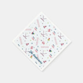 魅力的カスタム冬スポーツピンクブルー スタンダードカクテルナプキン (角)