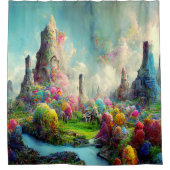 魅力的カラフルなファンタジー自然の風景 シャワーカーテン (正面)