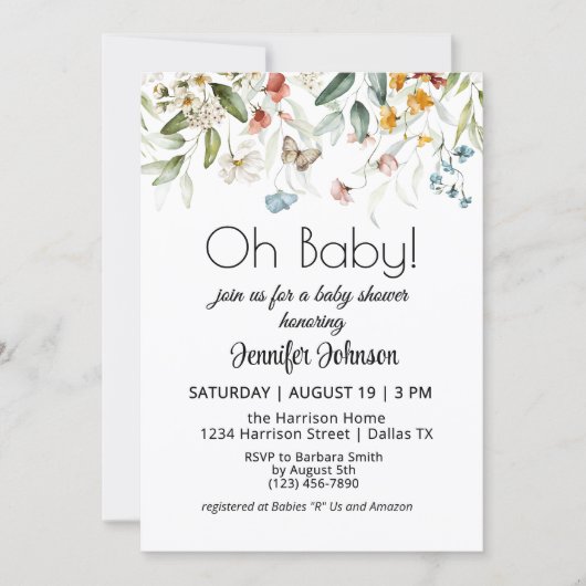 魅力的カラフルヴィンテージ花模様 招待状 (正面)