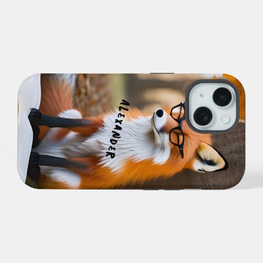 魅力的キツネ読の本 iPhone 15ケース (裏面横)