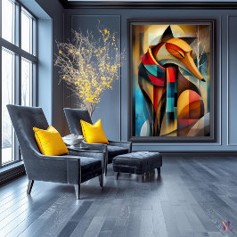 魅力的キツネ – キュービストエレガンスで冬のスカーフ ポスター