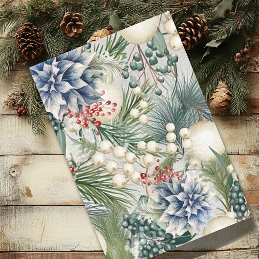 魅力的クリスマスアイボリーオーナメントブルーレッド 薄葉紙