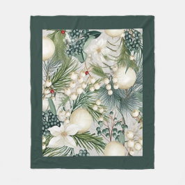 魅力的クリスマスアイボリー&ブルーエレガント フリースブランケット