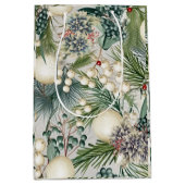 魅力的クリスマスアイボリー&ブルーエレガント ミディアムペーパーバッグ (正面)