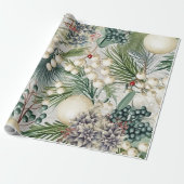 魅力的クリスマスアイボリー&ブルーエレガント ラッピングペーパー (アンロールド)