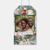 魅力的クリスマスアイボリー&ブルーファミリーフォト ギフトタグ (正面)