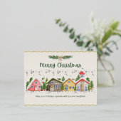 魅力的クリスマスカード:居心地の良い家と雪の降り注ぎ 箔シーズンポストカード (立ち正面)