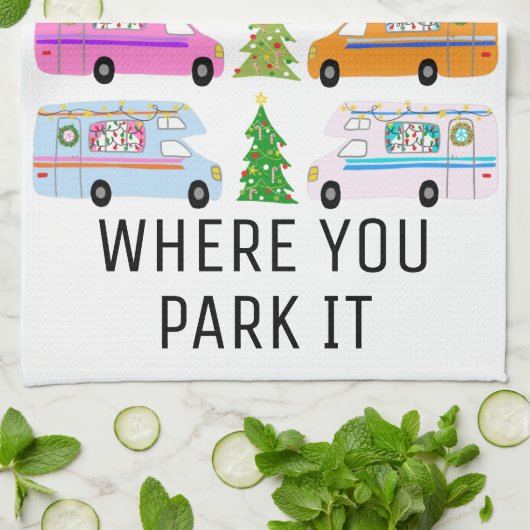 魅力的クリスマスキャンパーレトロRVモーターホームクリスマス キッチンタオル (折り畳み)