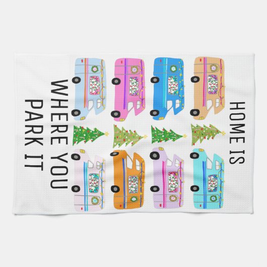 魅力的クリスマスキャンパーレトロRVモーターホームクリスマス キッチンタオル (横)