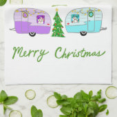 魅力的クリスマスキャンパーヴィンテージトレーラーRVクリスマス キッチンタオル (折り畳み)