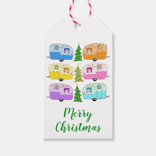 魅力的クリスマスキャンパーヴィンテージトレーラーRVクリスマス ギフトタグ (正面)