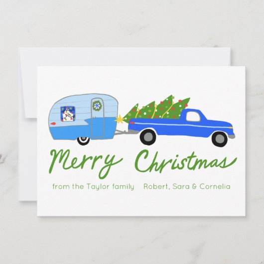 魅力的クリスマスキャンパーヴィンテージトレーラーRVクリスマス シーズンカード (正面)