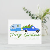魅力的クリスマスキャンパーヴィンテージトレーラーRVクリスマス シーズンカード (スタンド正面)