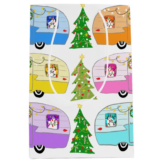 魅力的クリスマスキャンパーヴィンテージトレーラーRVクリスマス ミディアムペーパーバッグ (正面)