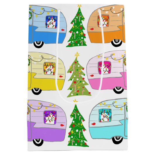 魅力的クリスマスキャンパーヴィンテージトレーラーRVクリスマス ミディアムペーパーバッグ (裏面)