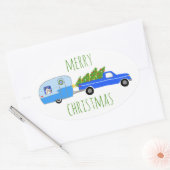 魅力的クリスマスキャンパーヴィンテージトレーラーRVクリスマス 楕円形シール (封筒)