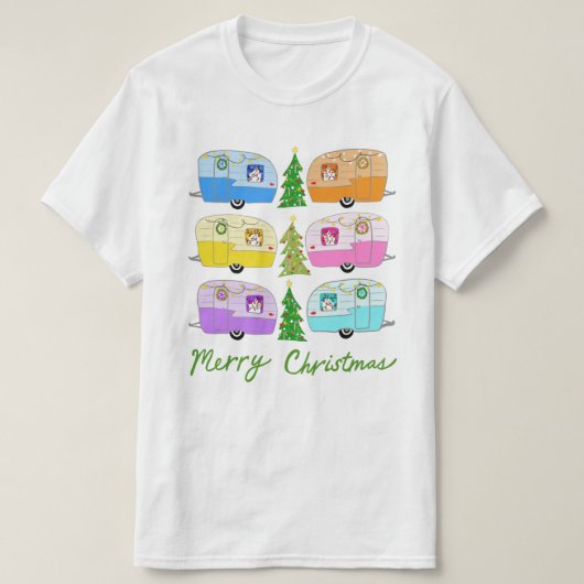魅力的クリスマスキャンパーヴィンテージトレーラーRVクリスマス Tシャツ (デザイン正面)