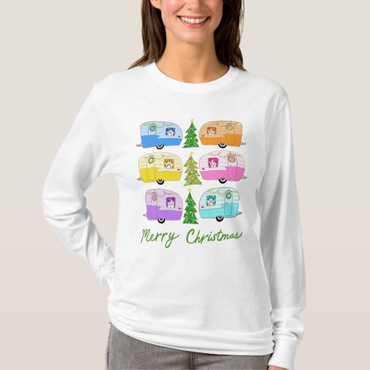 魅力的クリスマスキャンパーヴィンテージトレーラーRVクリスマス Tシャツ (正面)