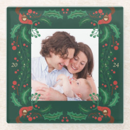 魅力的クリスマスフローラフレームコースター ガラスコースター